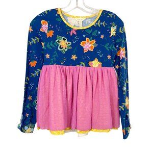 Matilda Jane Quiet Contemplation Floral Long Sleeve Top Navy Pink Kid's Size 12